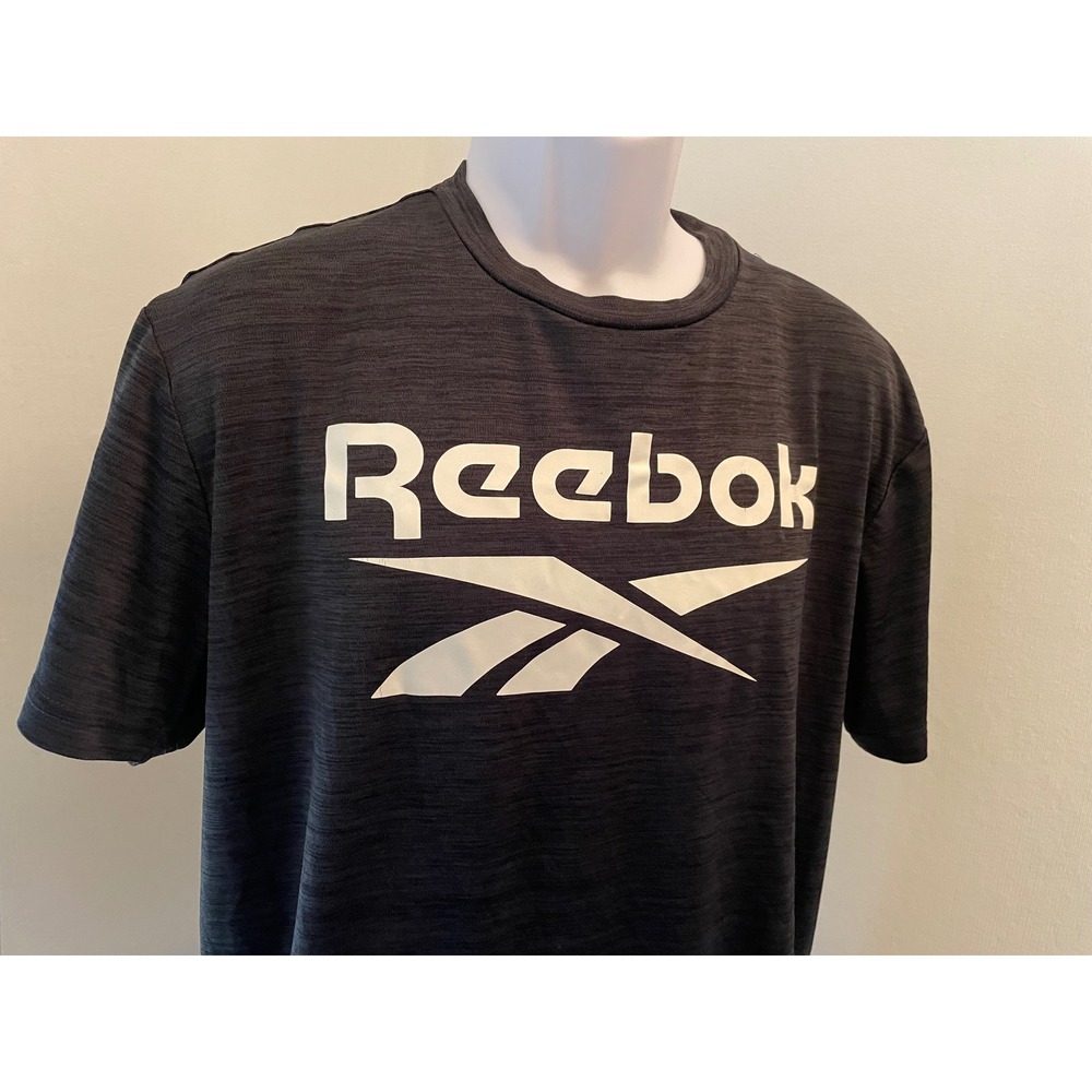Reebok Mens Graphic Logo Performance T-Shirt Charcoal Heather Grey Large